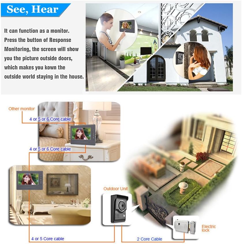 Wired 7 Inches Video Intercom System with HD Camera X7701