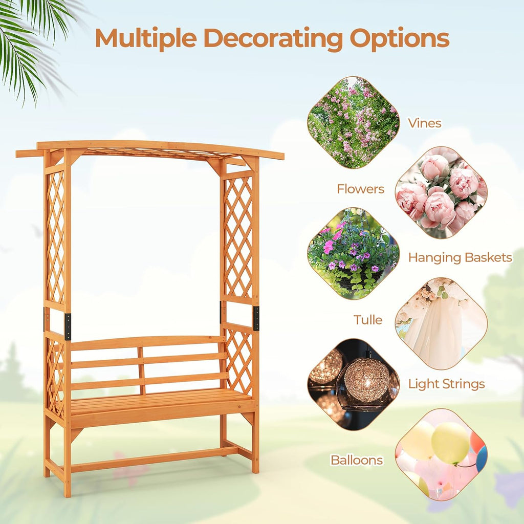 Wooden Garden Arbor with Bench F48415