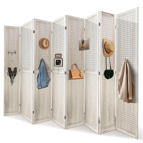 6 Panel Wooden Folding Room Divider with Shelves K489634