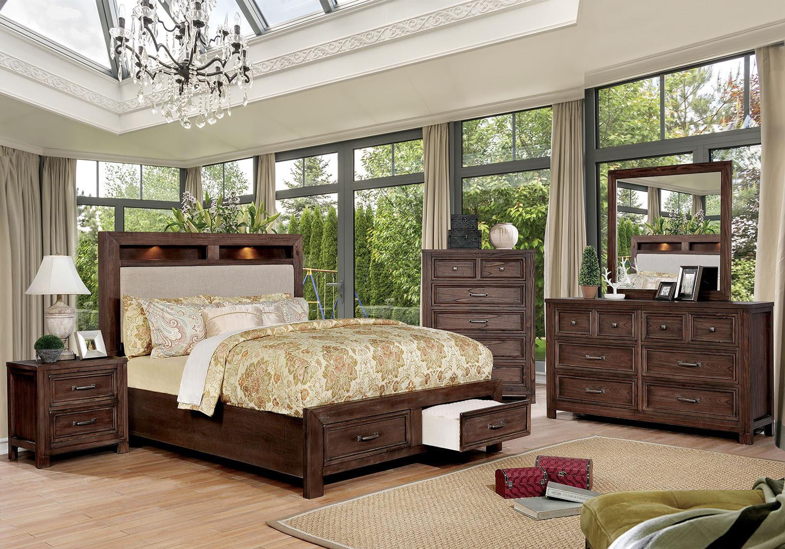 Dark Oak Solid Wood King Bedroom Set 5pcs V6958