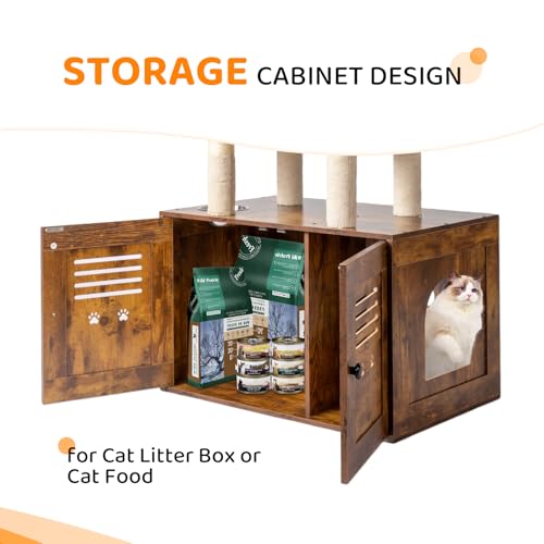 Gray Wooden Cat Tree with Litter Box and Scratching Posts U857