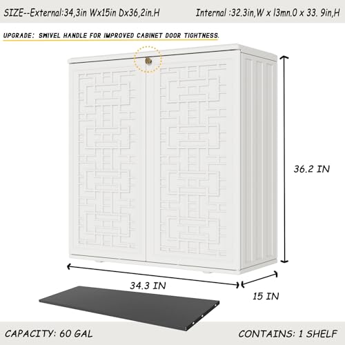Outdoor Storage Cabinet Waterproof with Shelf, Resin, Size 34.3''L*15''W*36.2''H (Black) M527709