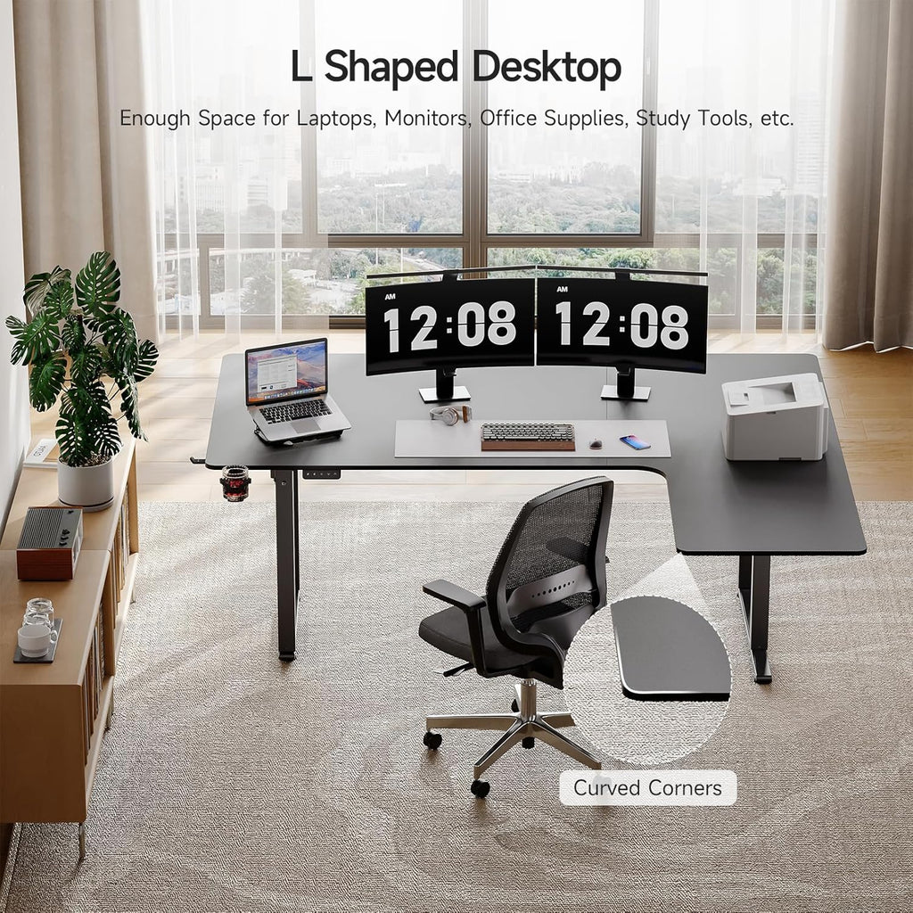 63x43 Inches L Shaped Electric Standing Desk Black K614