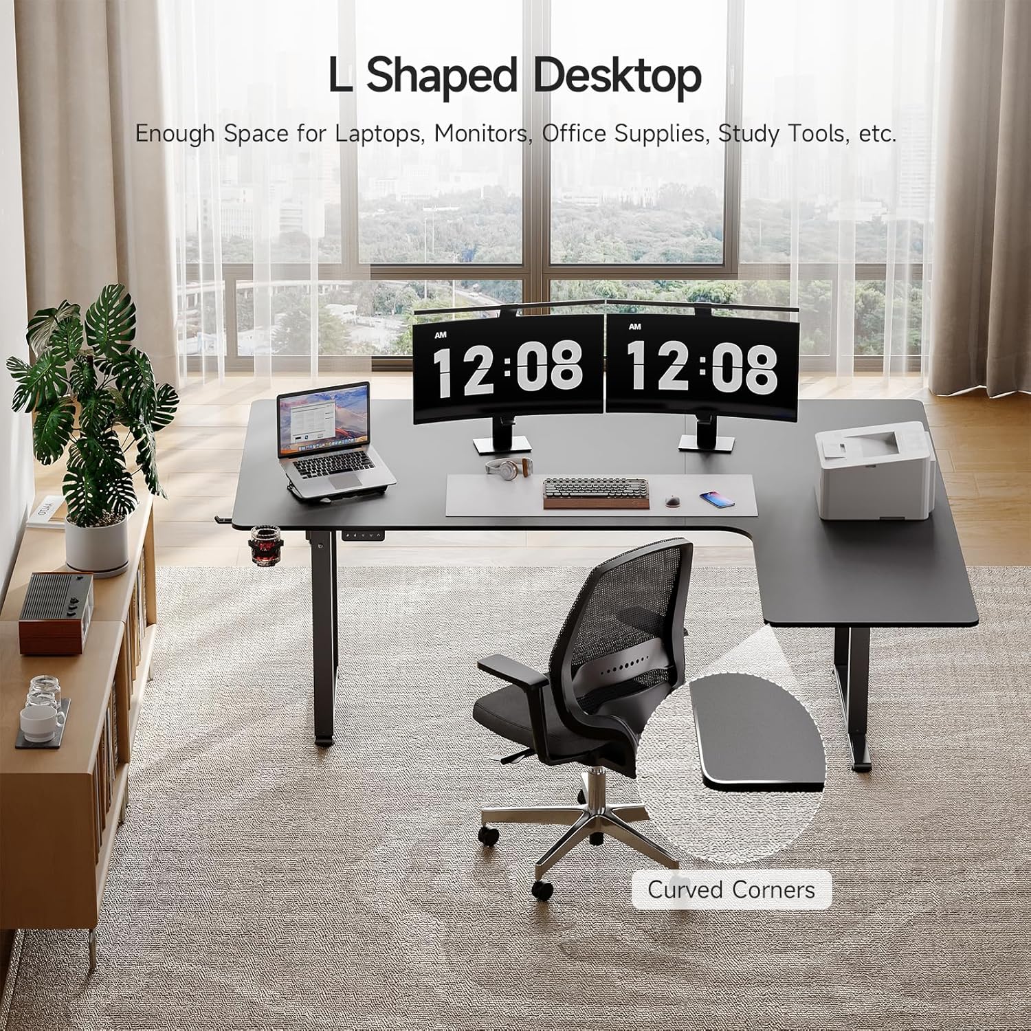 63x43 Inches L Shaped Electric Standing Desk Black K614