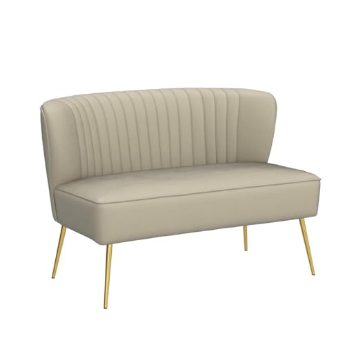 Tan Velvet Loveseat Sofa with Golden Metal Legs N134