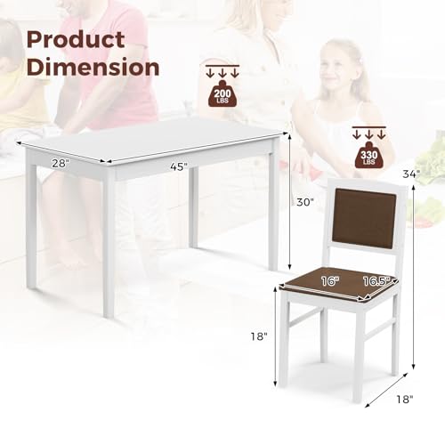 5-Piece Rectangular Dining Table Set with 4 Chairs, Solid Wood Legs, Padded Seat & Backrest, White K50368