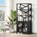 5 Tier 70" Tall Bookcase with Barn Doors and Adjustable Shelves, Blue (2PCS) K80103