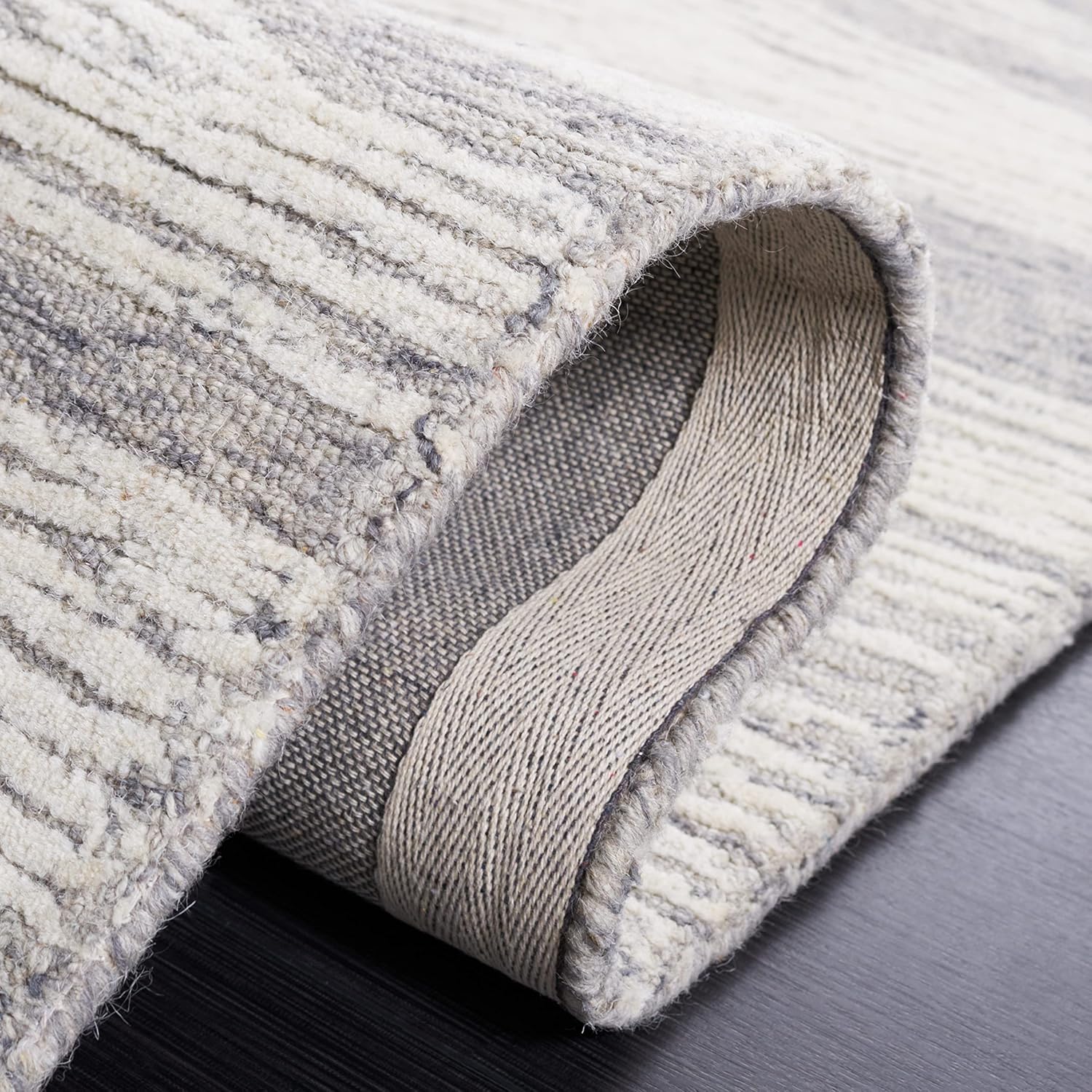 Grey & Ivory 8' x 10' Handmade Wool Area Rug N99495