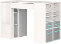 Pure White Counter-Height Craft Table with 4 Baskets S1517