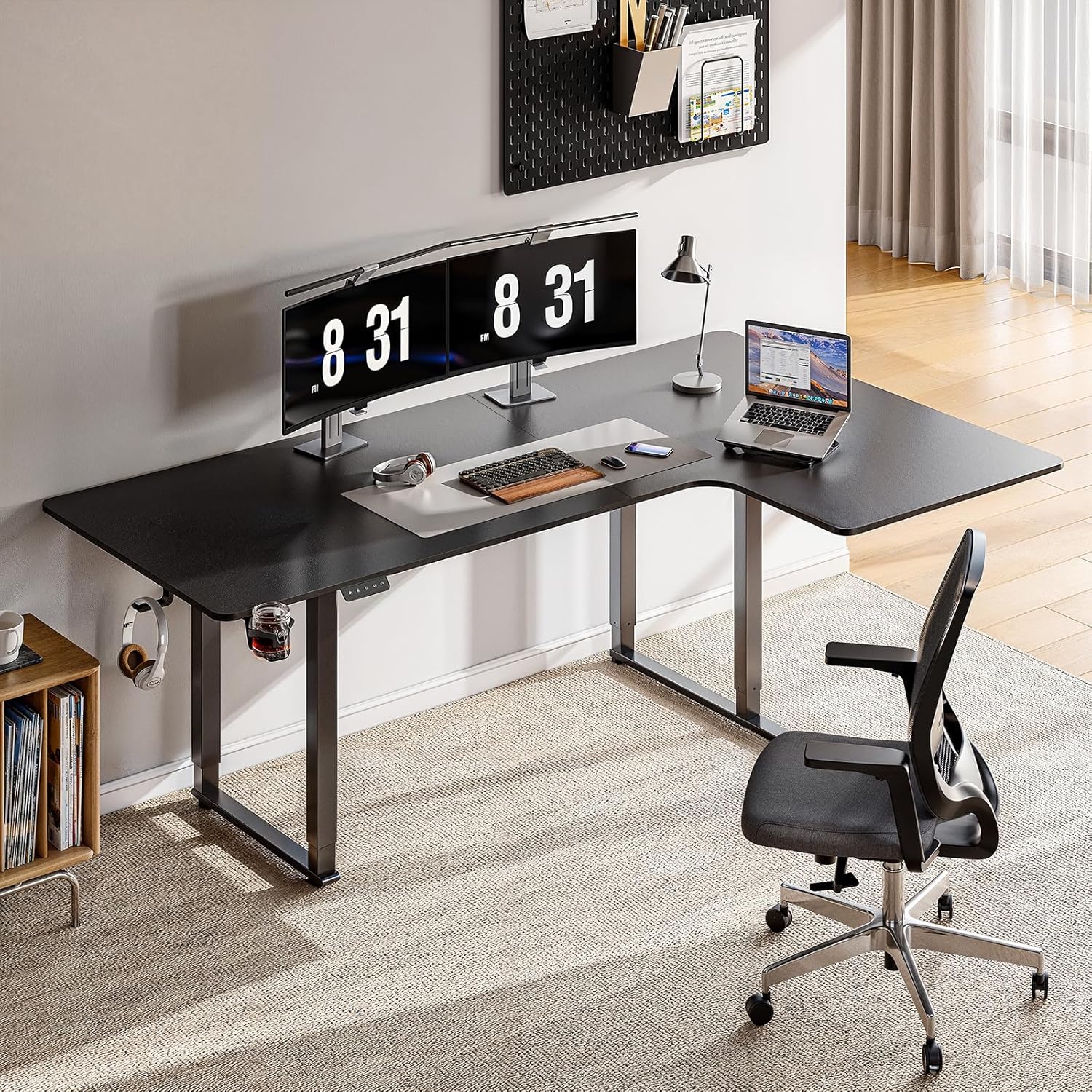 63x43 Inches L Shaped Electric Standing Desk Black K614