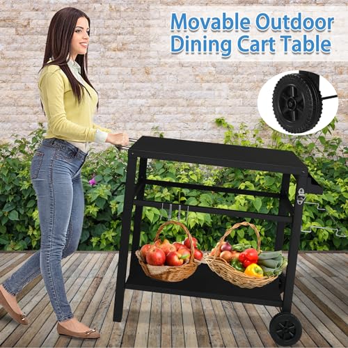 Grill Cart Table with Wheels, 32.7”x 20” Metal Top C612246