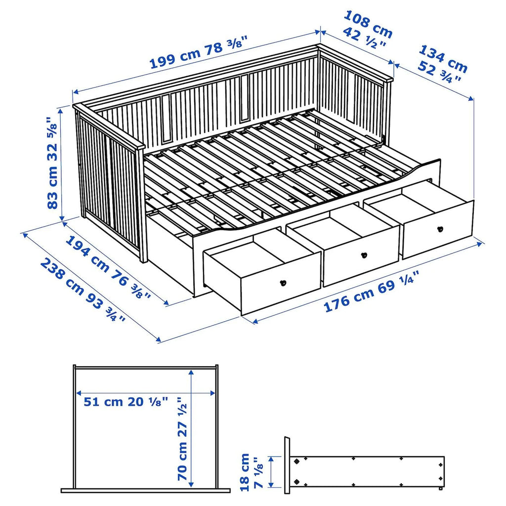 Black-Brown Twin Daybed Frame with 3 Drawers A2432