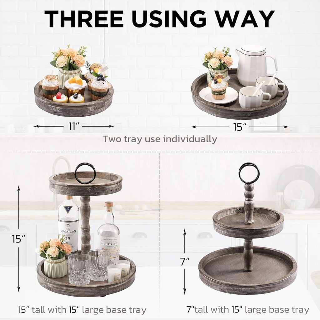 Two Tier Distressed Wood Serving Tray V711366