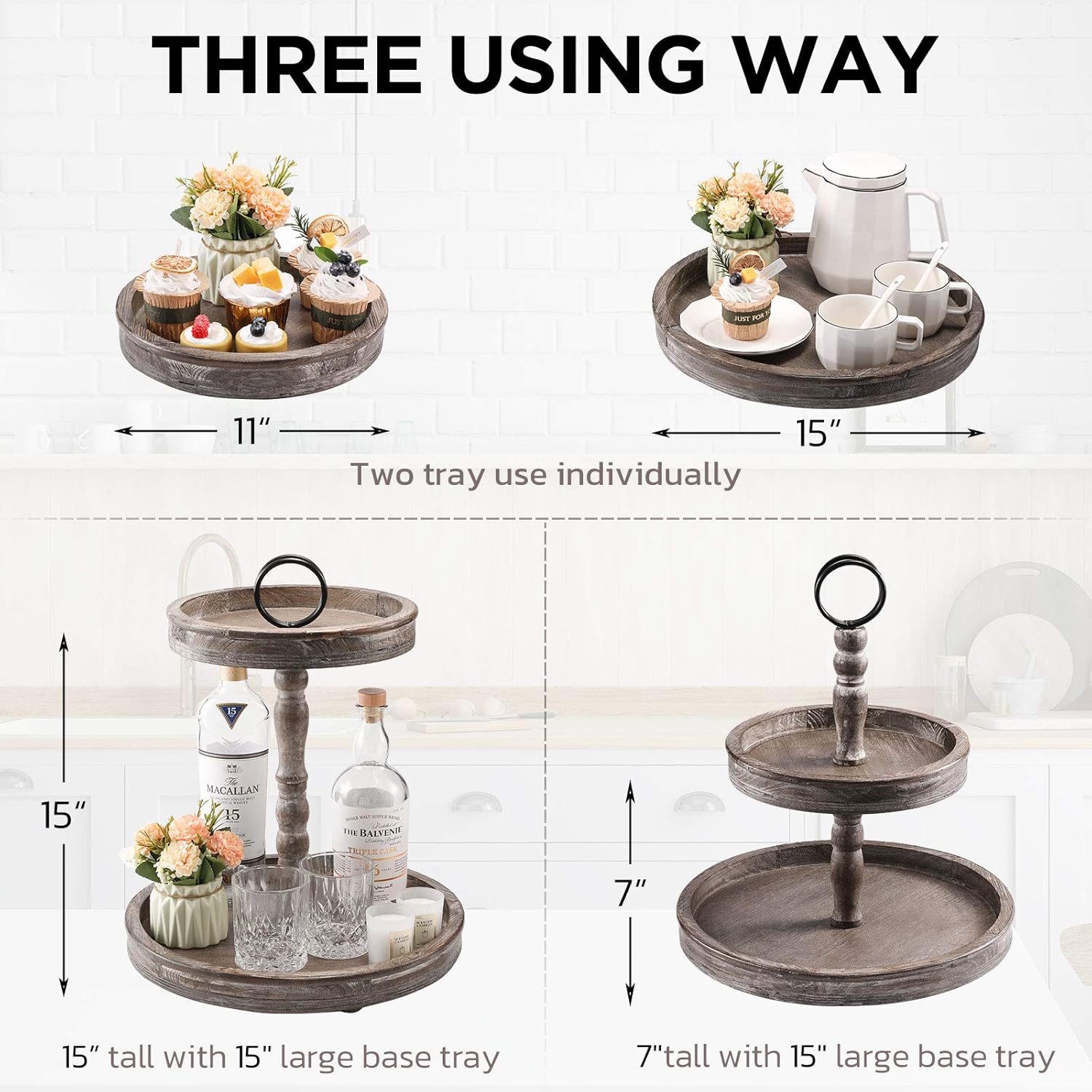 Two Tier Distressed Wood Serving Tray V711366