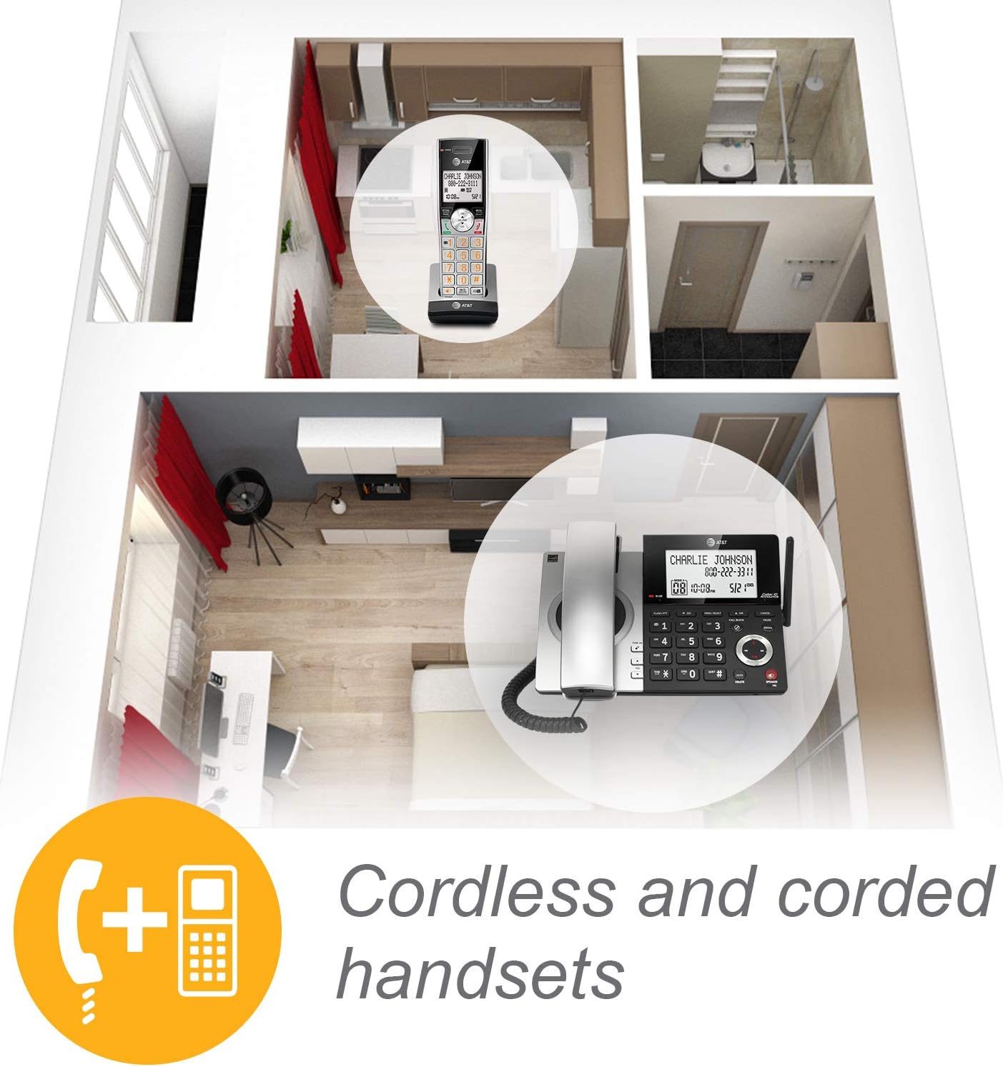 Black/Silver DECT 6.0 Corded/Cordless Phone with 1 Handset R1399