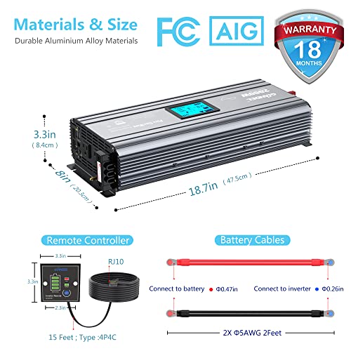 2000W Pure Sine Wave Power Inverter DC 12V to AC 120V with LCD Display K110002