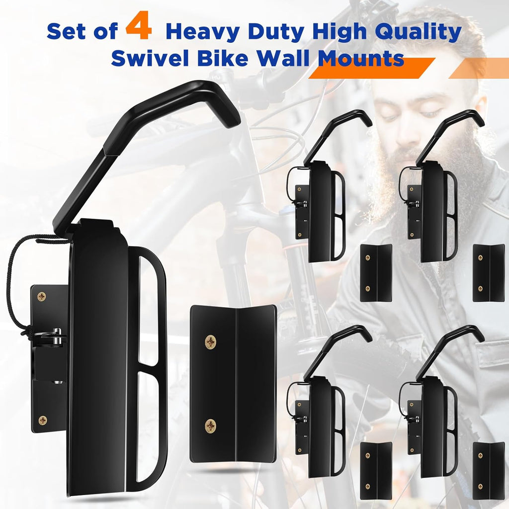 Black Swivel Bike Rack Wall Mount 4 Pcs Y2246
