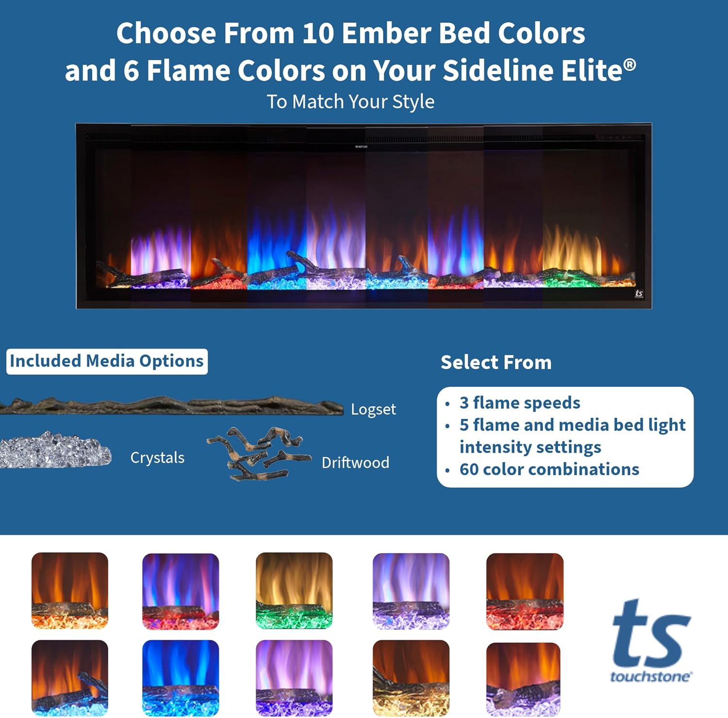60 Inch Smart Electric Fireplace and 72 Inch Espresso Wood Mantel P340