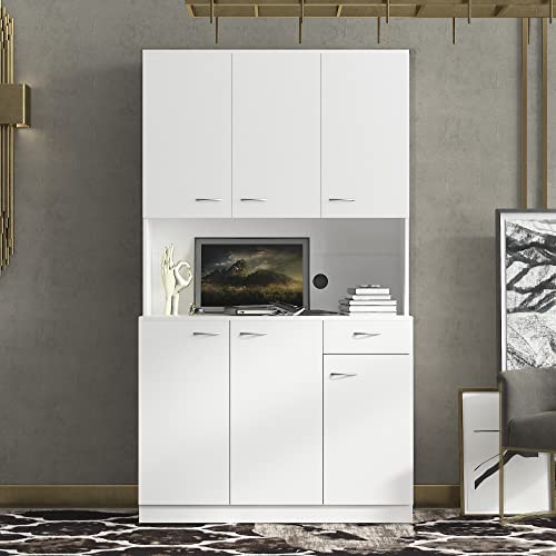 White 39" W Tall Freestanding Wood Wardrobe Armoire with Doors and Storage Shelves K770029