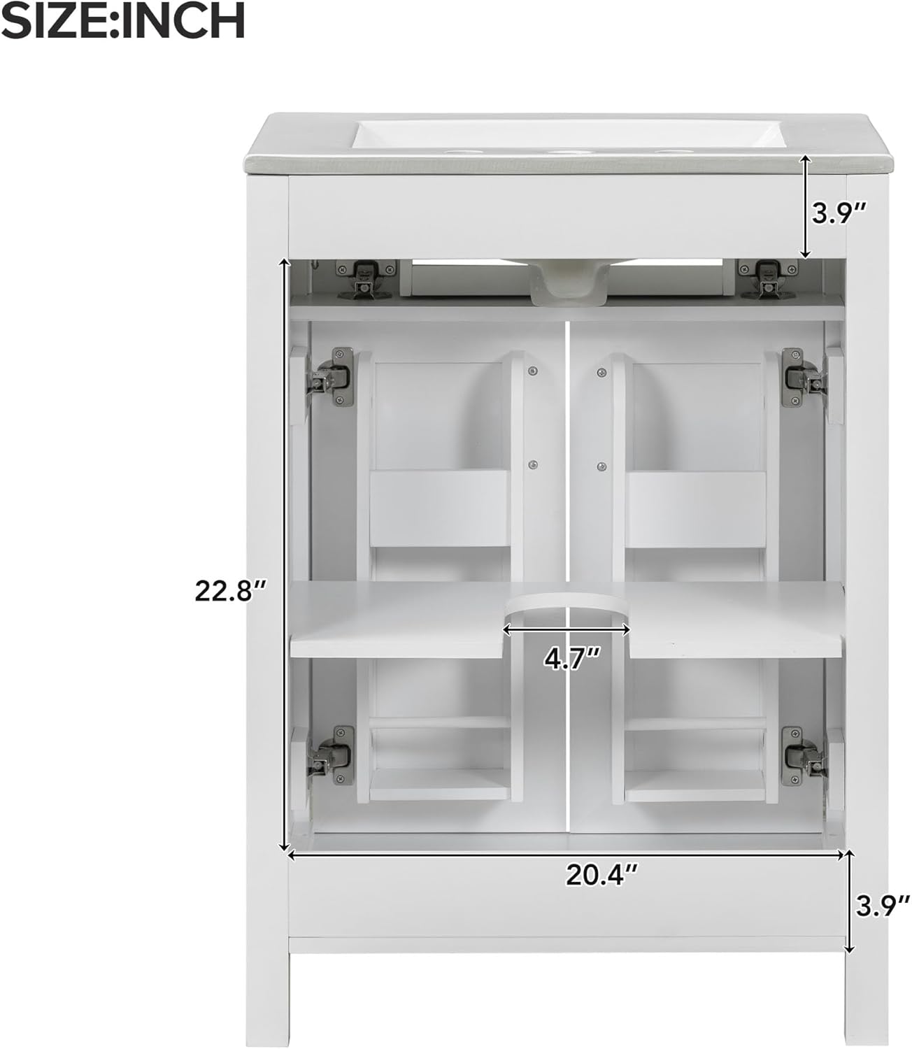 White 24" Bathroom Vanity with Sink, 2 Doors and Drawer E7385