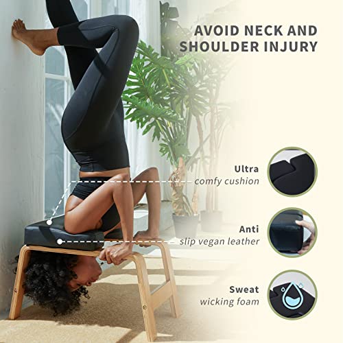 Black Yoga Headstand Bench with Wood and PU Pads B9410