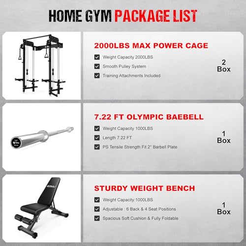 Folding Squat Rack Wall Mounted Power Rack with Dual Independent Pulley System Q2891