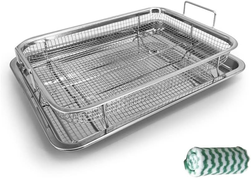 Stainless Steel Air Fryer Basket Set with Crisper Tray and Pan Tray T627