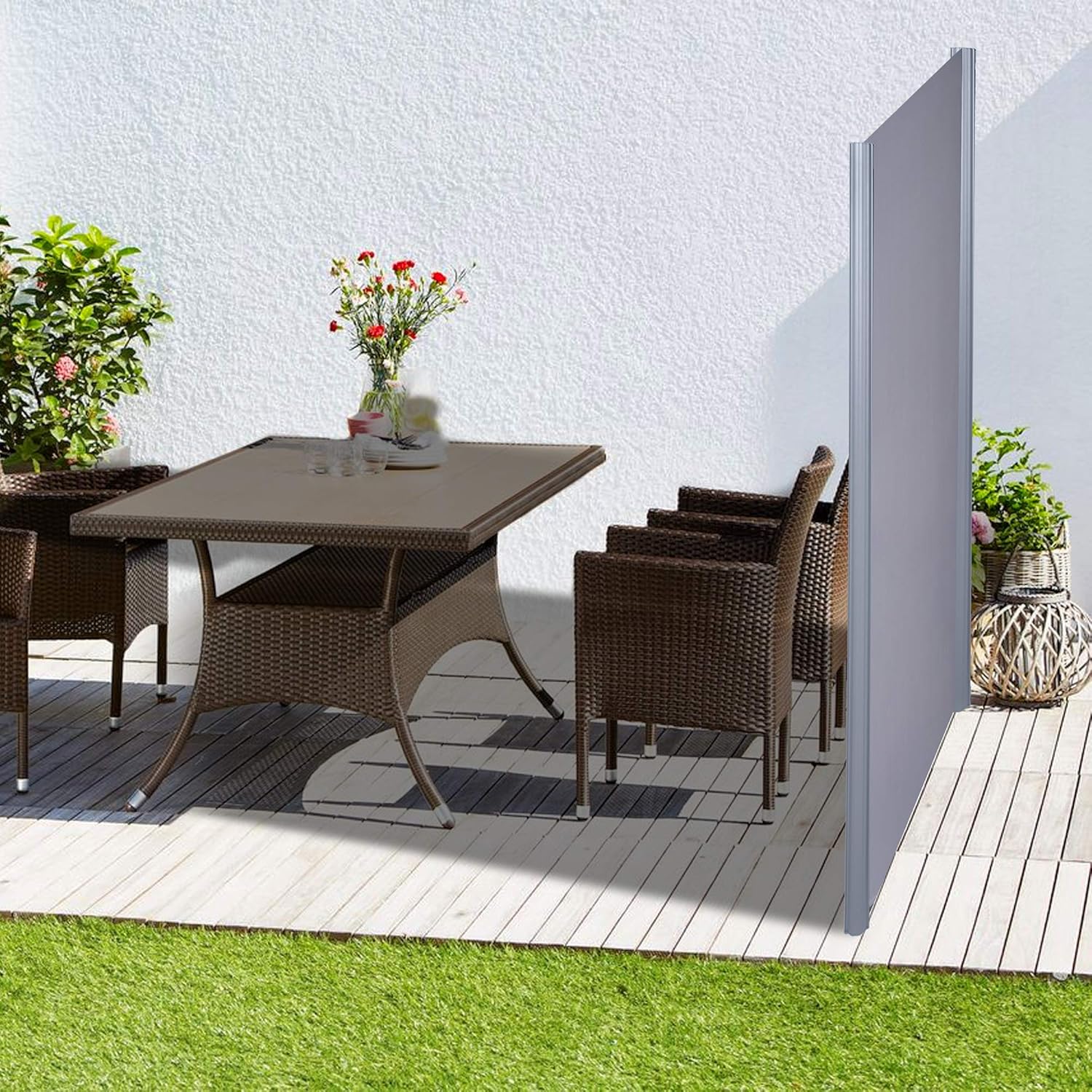 Grey Retractable Waterproof Sun Shade Screen Room Divider with Aluminium Pole (118" L x 78.7" H) L325986
