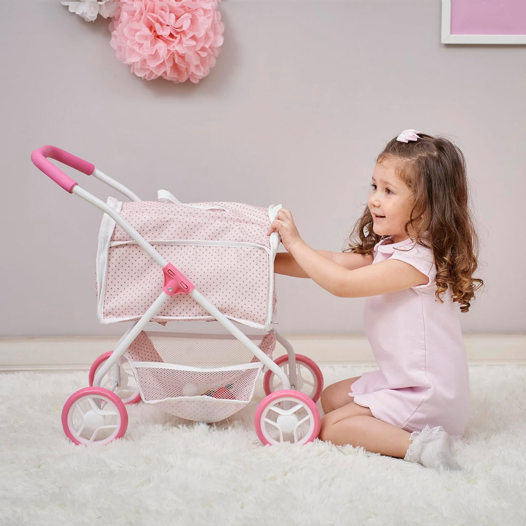 Pink/Gray Doll Stroller with Detachable Pet Carrier M538