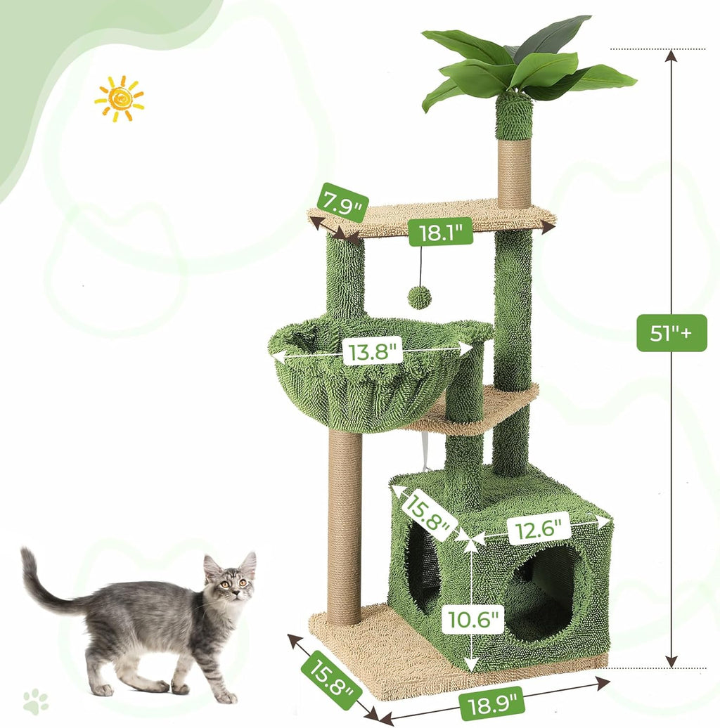 51 Inches Multi-Level Cat Tree with Hammock, Sisal Scratching Posts Z94504