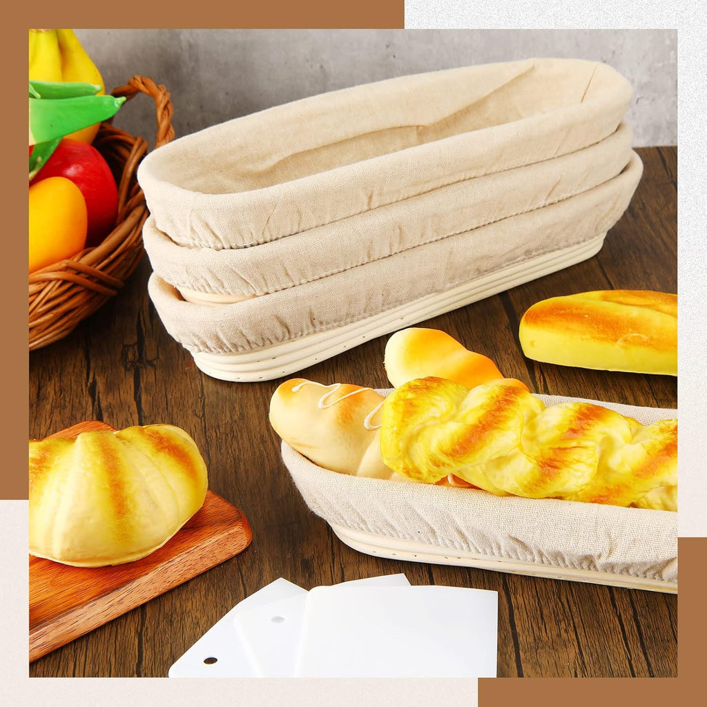 4 Pieces 13.8 Inch Oval Banneton Bread Proofing Basket with Liners T995951