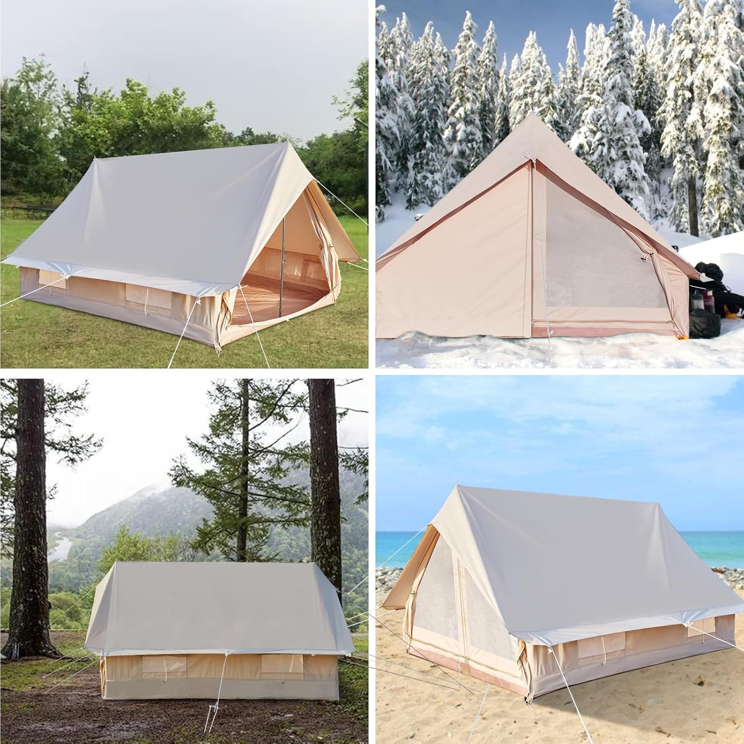 Canvas Glamping Tent Rainproof for 4 Person with Windows K7953