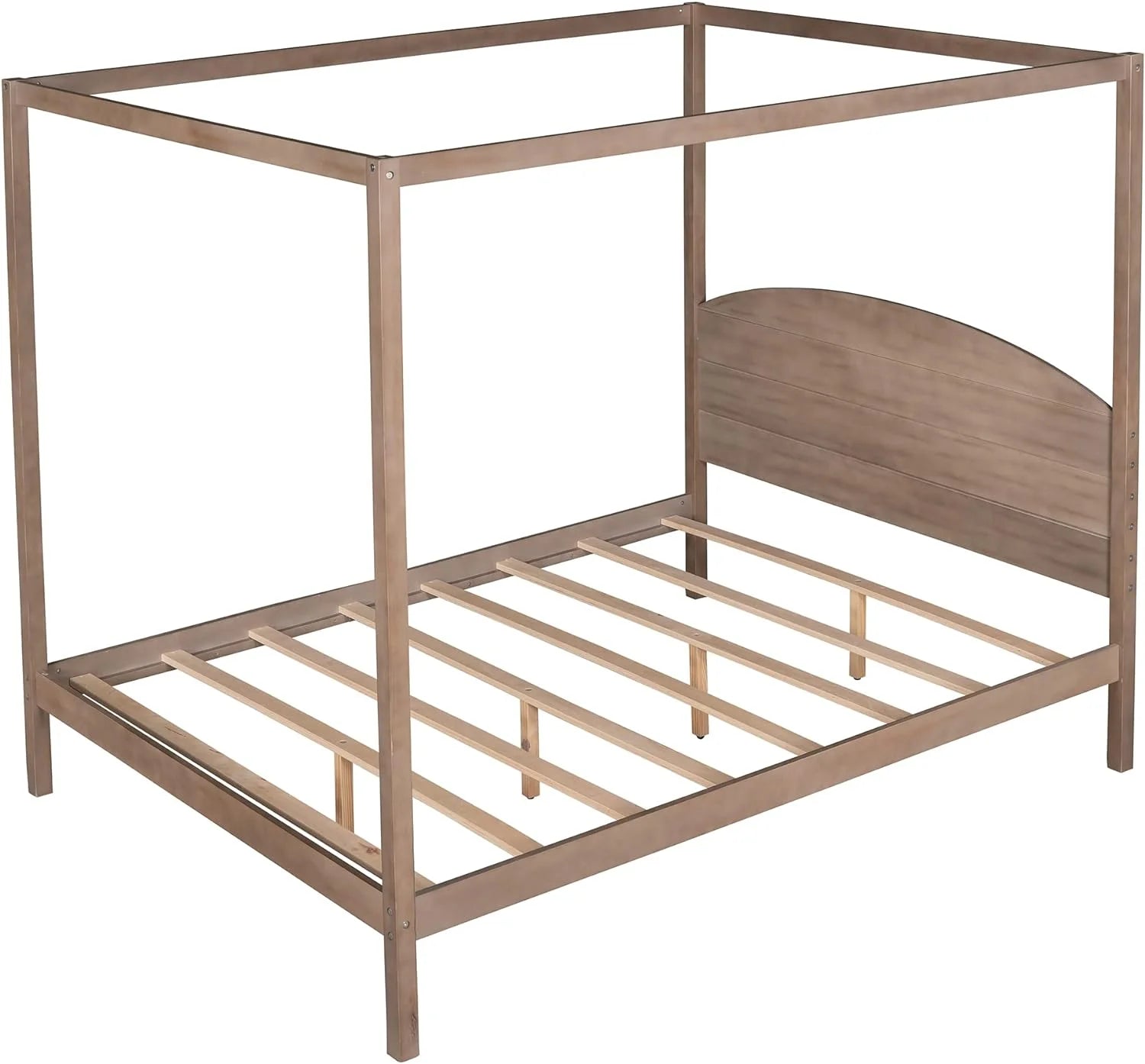 Brown Wash Queen Size 4-Post Canopy Bed Frame F196