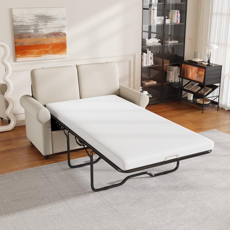 Grey Pull Out Sofa Bed with Twin Size Mattress Pad U94583