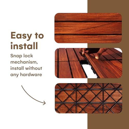 Teak Wood Interlocking Deck Flooring Tiles - 12" x 12" Pack of 10 Q345671