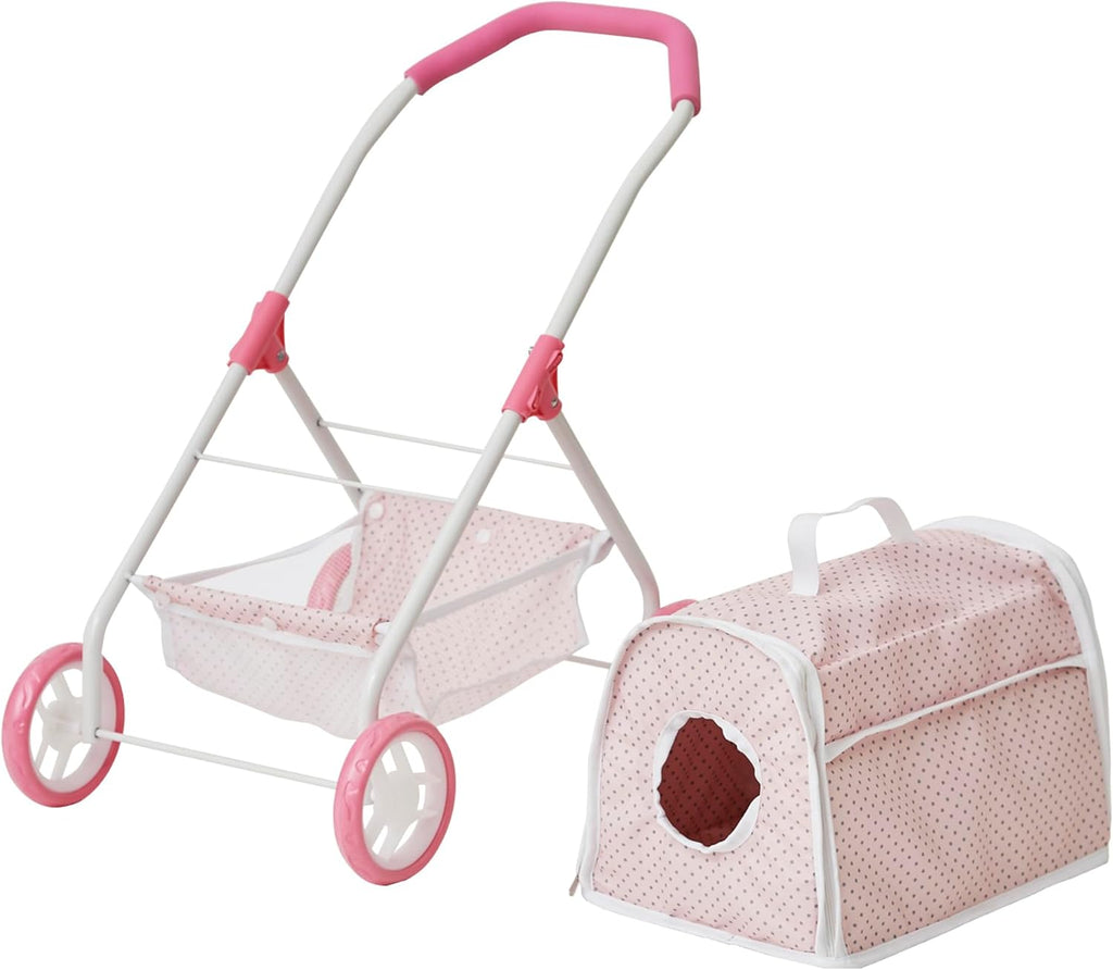 Pink/Gray Doll Stroller with Detachable Pet Carrier M538