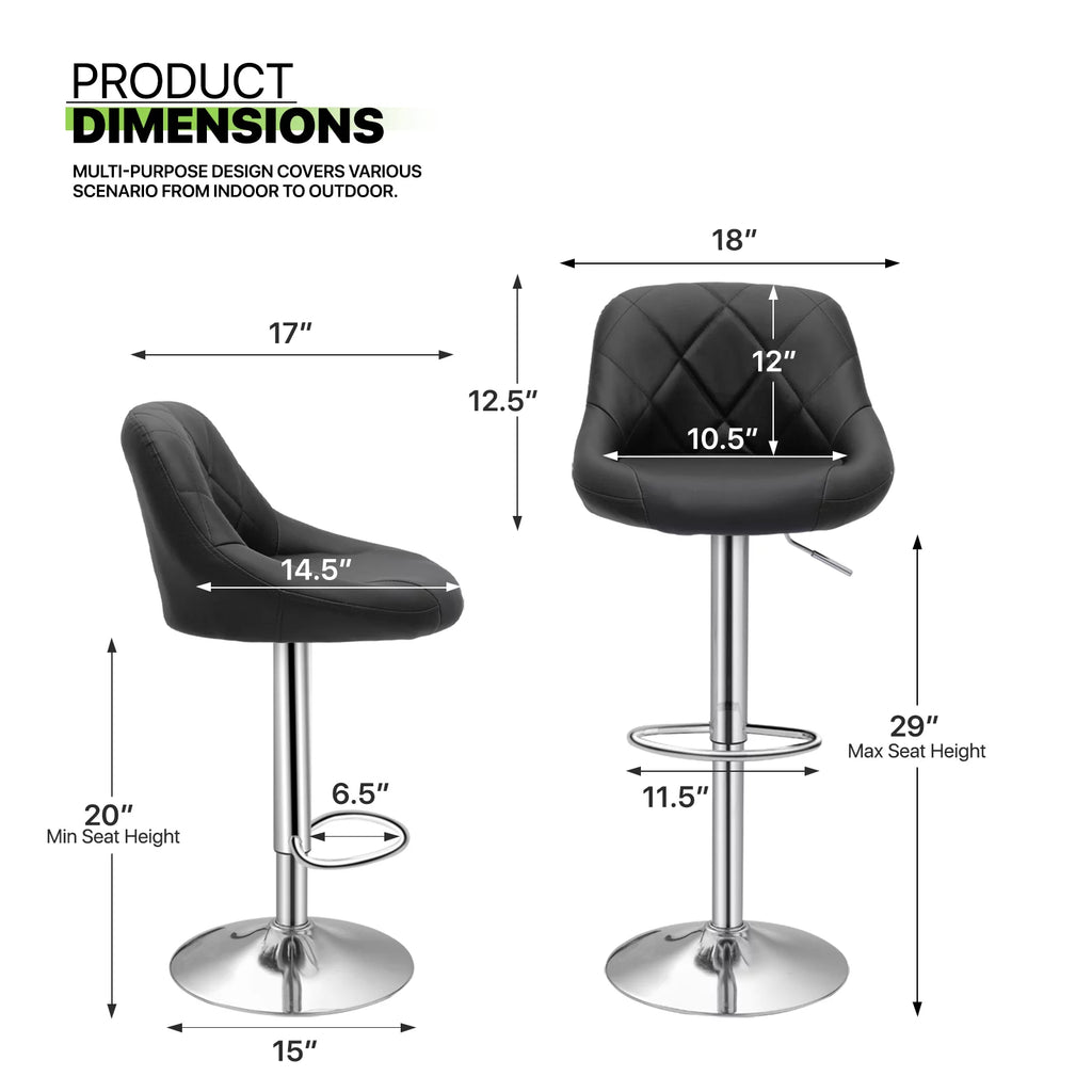 Set of 2 Faux Leather Adjustable Black Swivel Bar Stools with Backrest S460608