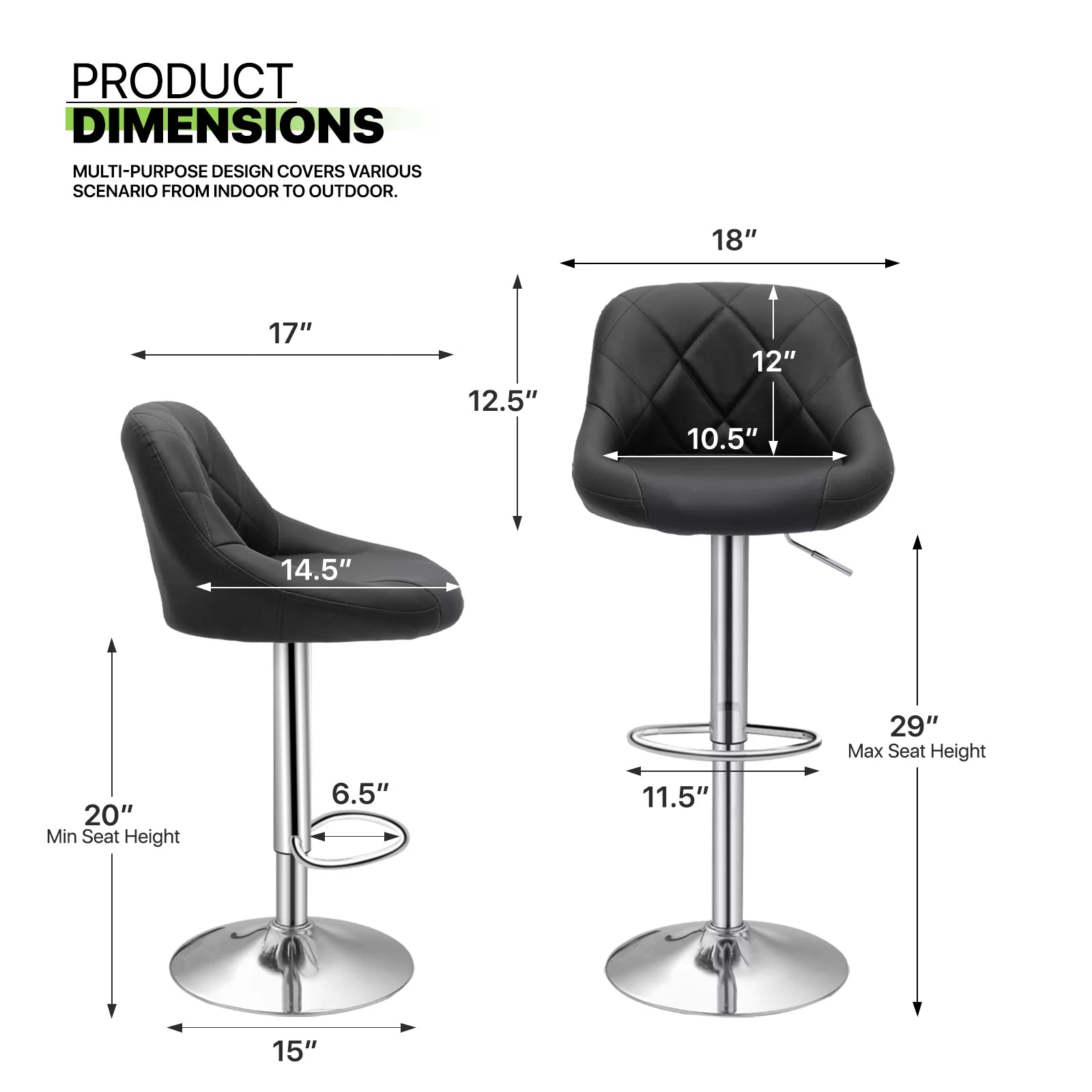 Set of 2 Faux Leather Adjustable Black Swivel Bar Stools with Backrest S460608
