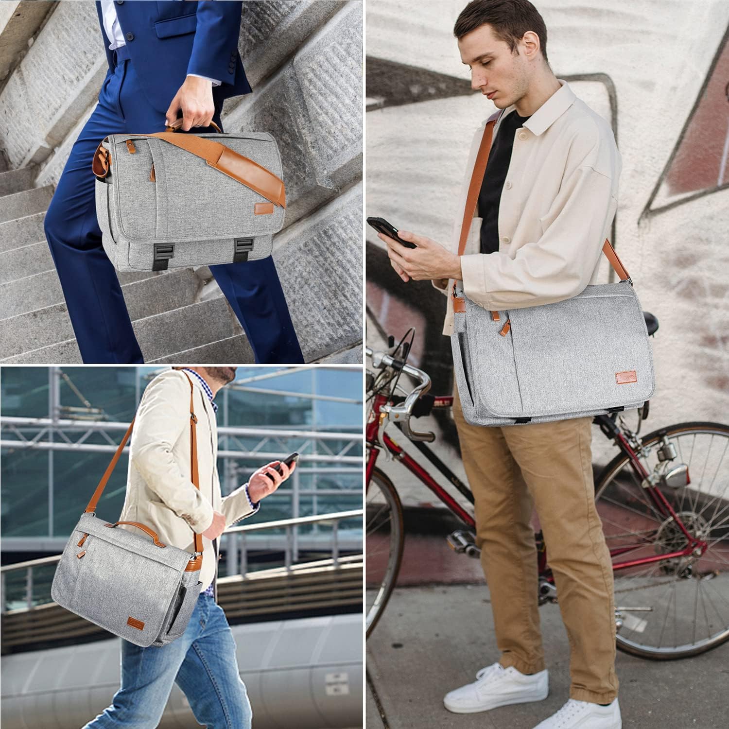 Light Grey Canvas Messenger Bag 17-17.3 Inch K567905