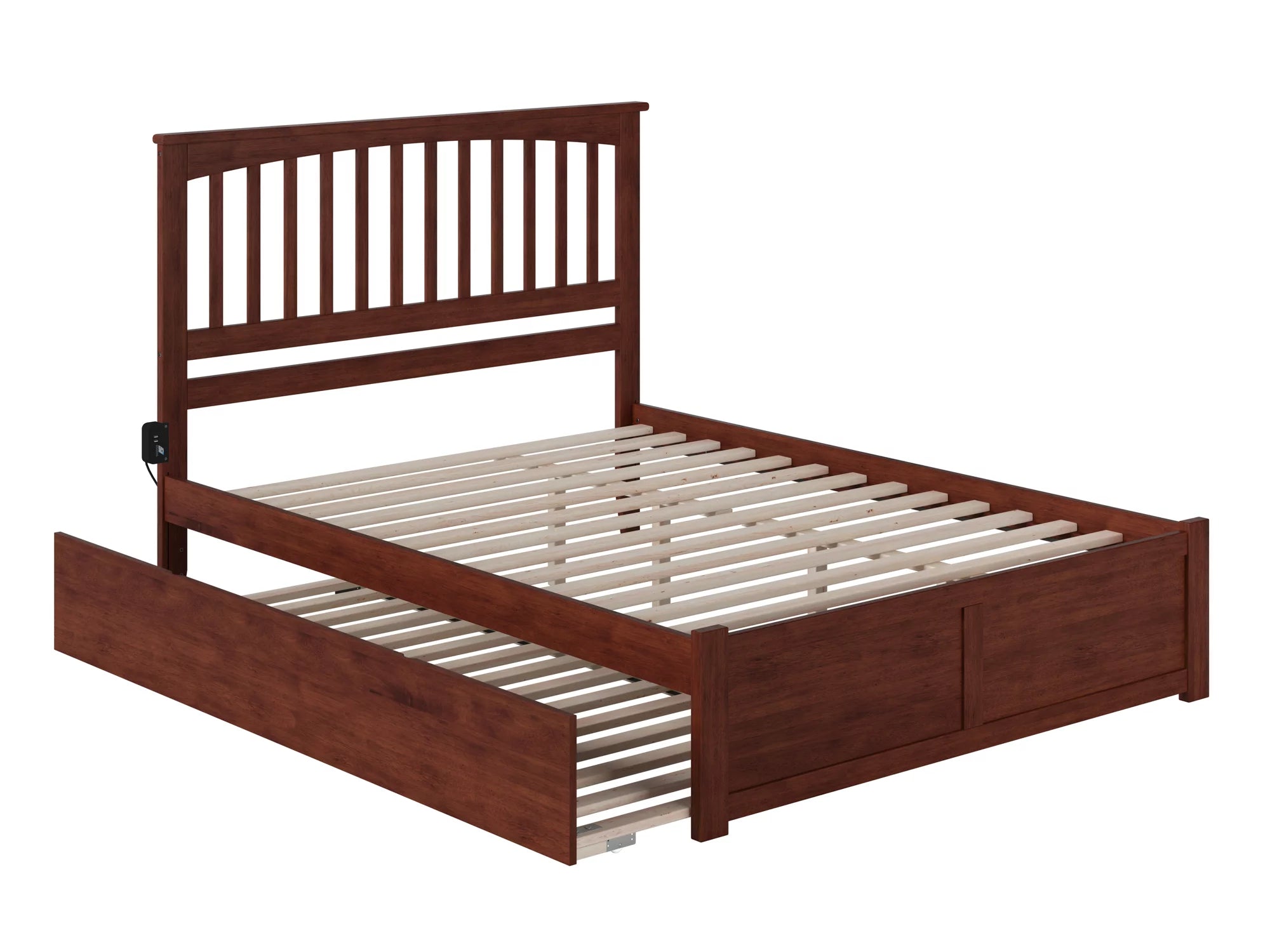 Solid Wood Platform Bed with Footboard and Twin XL Trundle in Walnut R273768