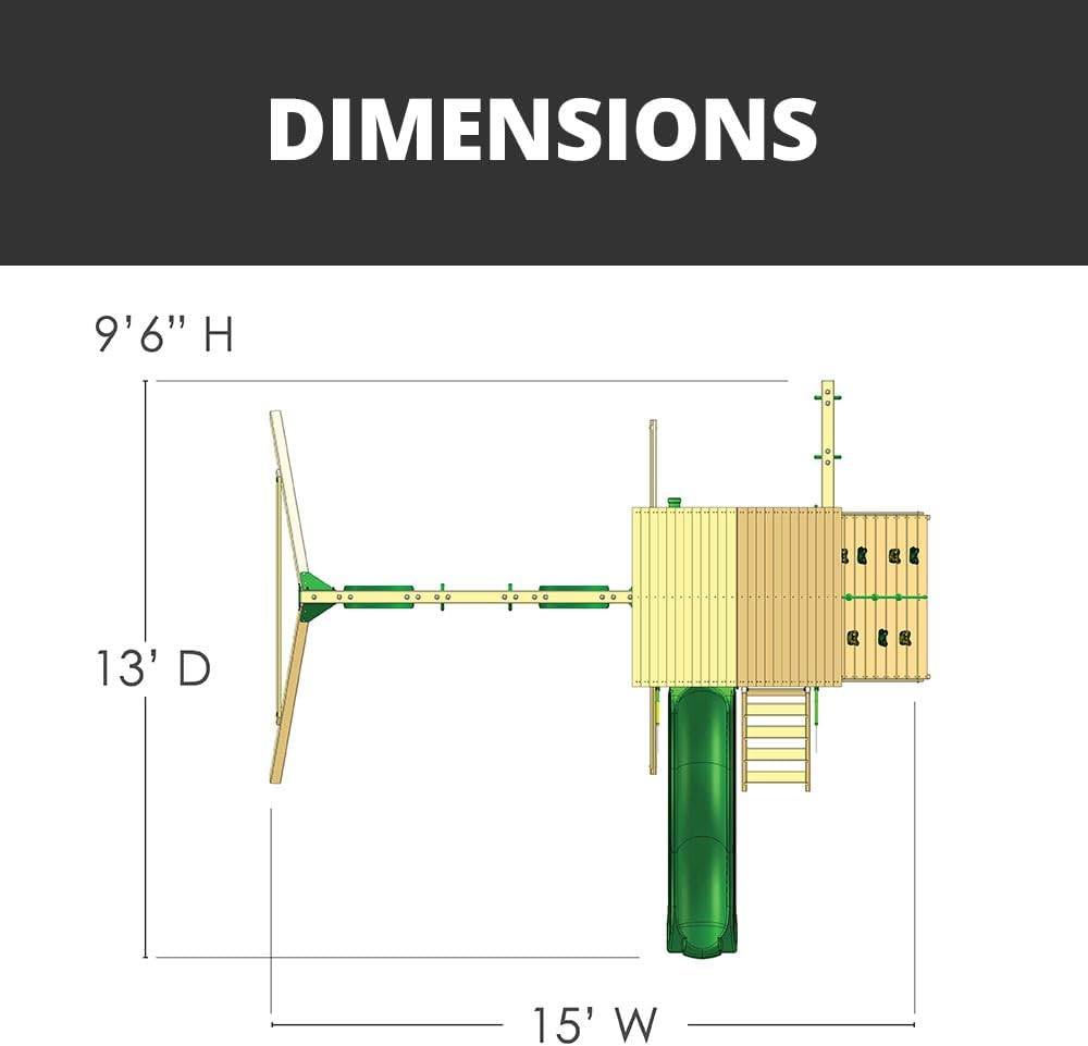 Oversized Green Vinyl Canopy Wooden Swing Set with Climbing Wall, Ladder, Swings and Slide A6830