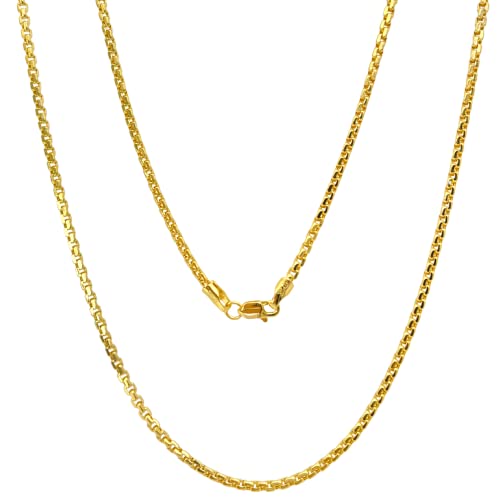 14K Real Gold Box Chain Necklace with Lobster Clasp 16" 18" 20" 22" 24" S70475