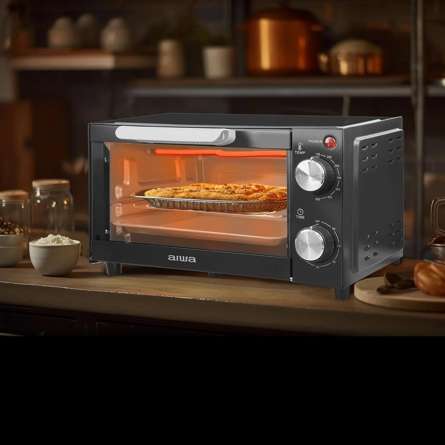 Black Countertop Toaster Oven with Baking Tray and Crumb Tray C298383