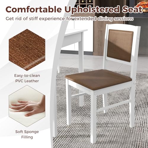 5-Piece Rectangular Dining Table Set with 4 Chairs, Solid Wood Legs, Padded Seat & Backrest, White K50368