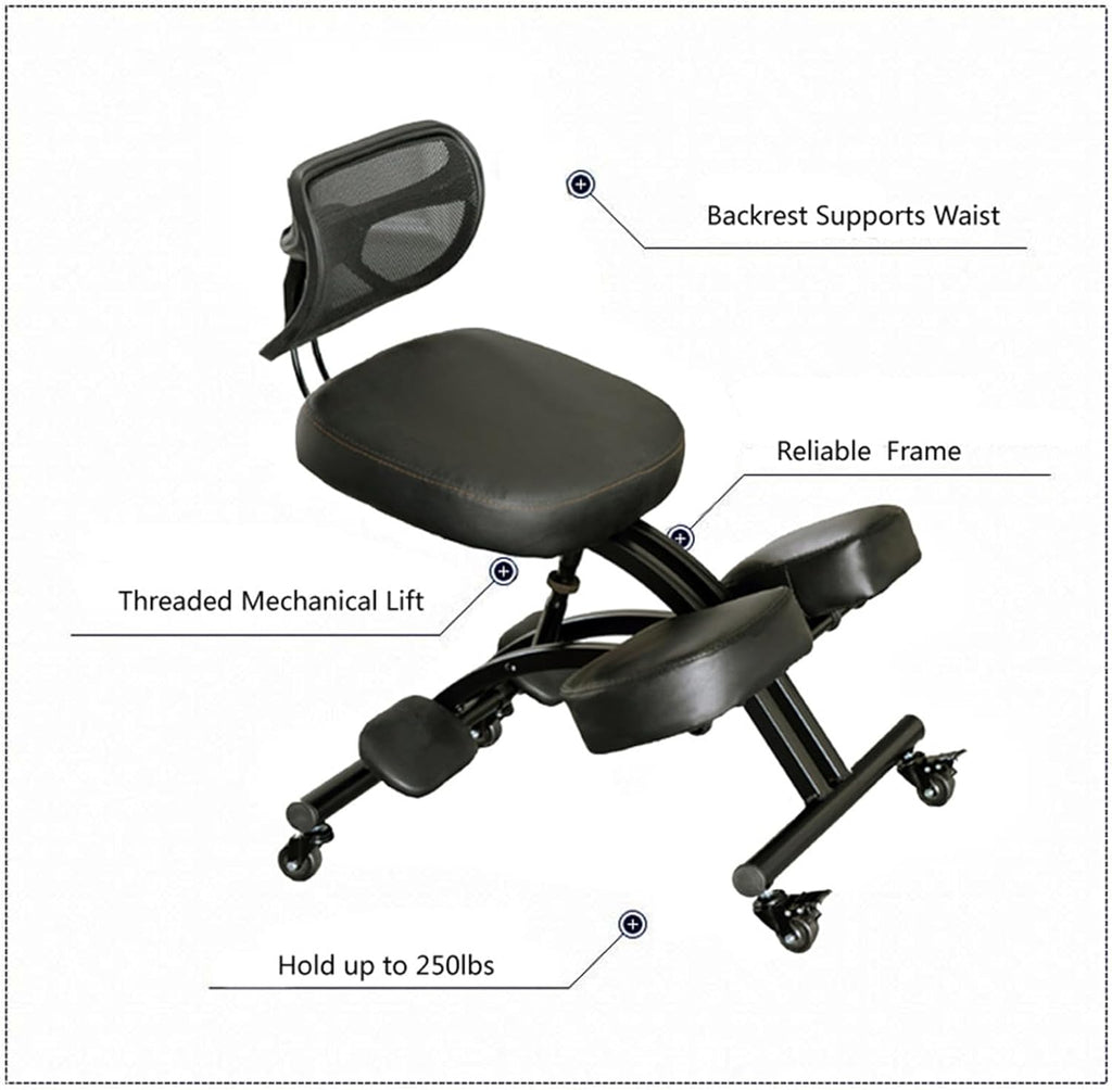 Black Ergonomic Kneeling Chair with Backrest B701