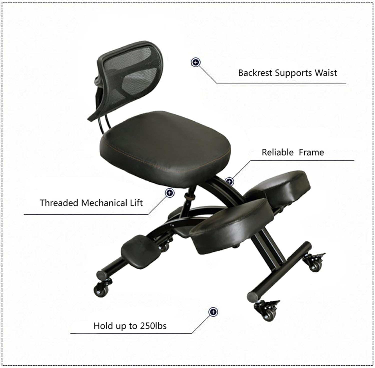 Black Ergonomic Kneeling Chair with Backrest B701