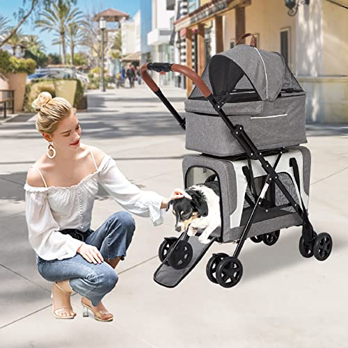 Grey Double Dog Jogging Stroller with Detachable Carrier C269282