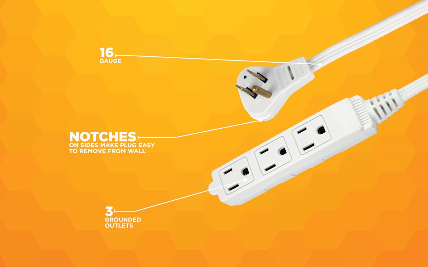 White 13-Foot Angled Flat Plug Extension Cord with 3 Grounded Outlets K4002