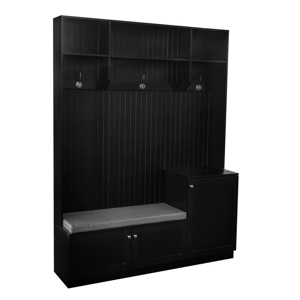 Black 4-in-1 Hall Tree with Bench and Shoe Storage L9949