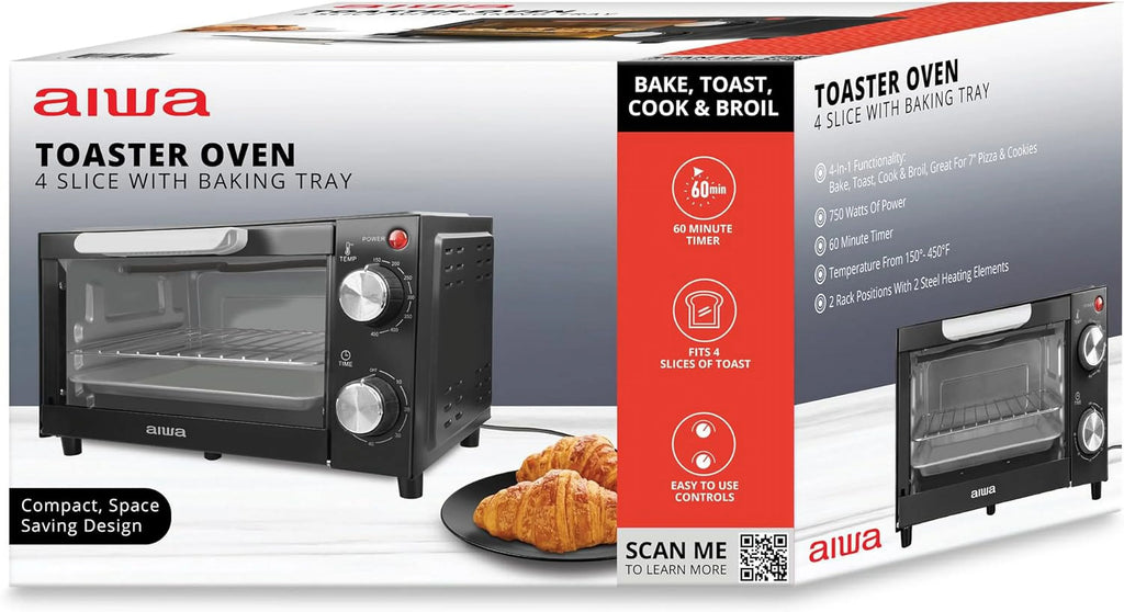 Black Countertop Toaster Oven with Baking Tray and Crumb Tray C298383